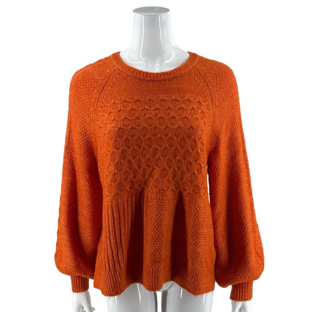 Cabi Harvest Sweater Small Orange Cable Knit Pullover Balloon Sleeve Style 4038